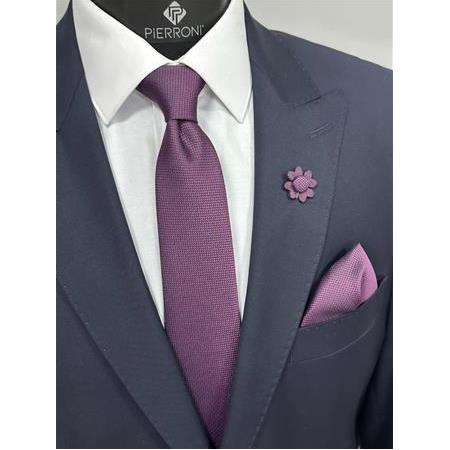 Mürdüm Kravat Mendil Yaka Çiçeği Kombin Set