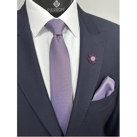 Lila Kravat Mendil Yaka Çiçeği Kombin Set