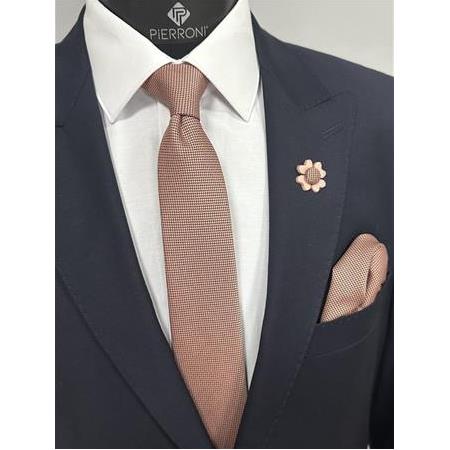 Somon Kravat Mendil Yaka Çiçeği Kombin Set