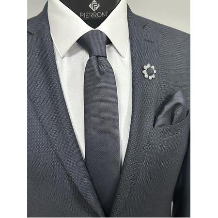 Füme Kravat Mendil Yaka Çiçeği Kombin Set