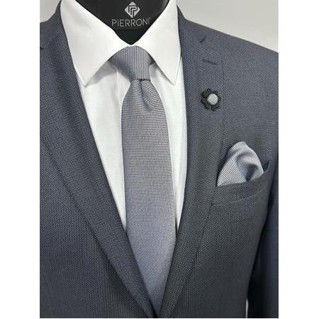 Gri Kravat Mendil Yaka Çiçeği Kombin Set