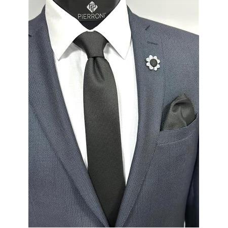 Siyah Kravat Mendil Yaka Çiçeği Kombin Set