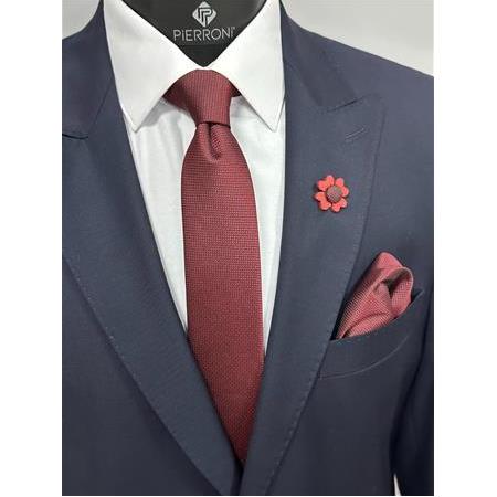 Bordo Kravat Mendil Yaka Çiçeği Kombin Set