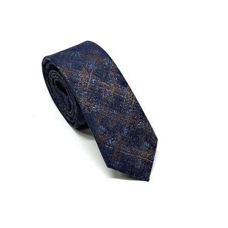 Lacivert Kahve Turkuaz Desenli Slim Kravat
