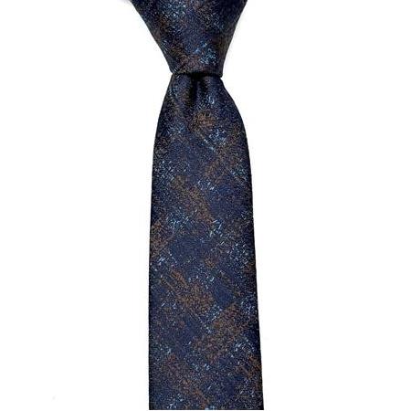 Lacivert Kahve Turkuaz Desenli Slim Kravat