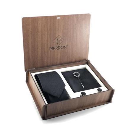 Siyah Kravat 4'Lü Özel Kombin Ahşap Kutulu Set