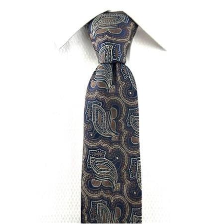 Lacivert Kahve Desenli Mendilli Kravat P0459