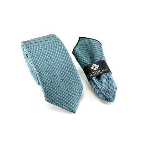 Su Yeşili Mavi Desenli Mendilli Kravat