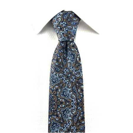 Mavi Kahve Desenli Mendilli Kravat