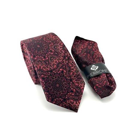 Siyah Bordo Desenli Mendilli Kravat