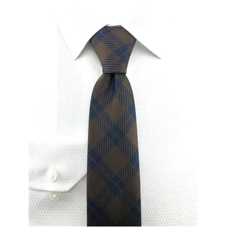 Kahve Lacivert Ekose Desen Kravat