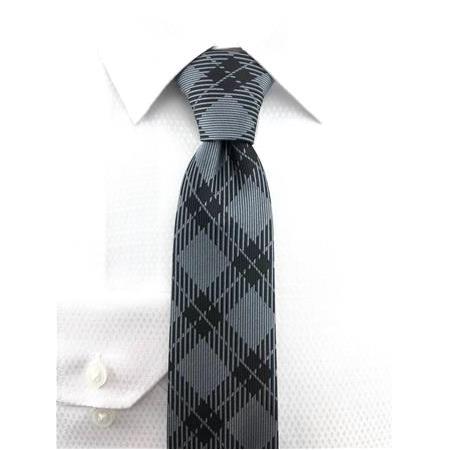 Siyah Gri Ekose Desen Kravat