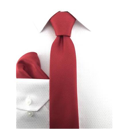 Kırmızı Oxford Desen Mendilli Kravat