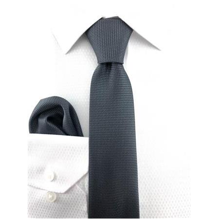 Füme Oxford Desen Mendilli Kravat