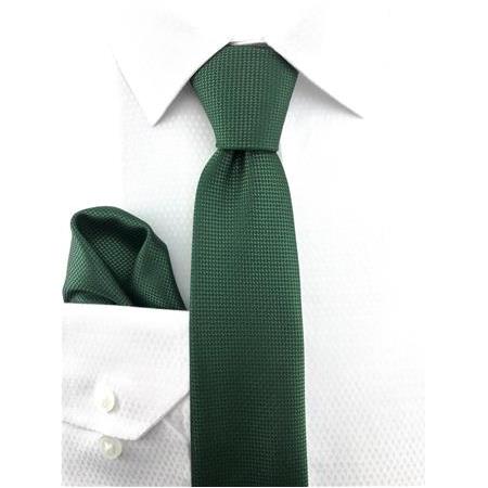 Yeşil Oxford Desen Mendilli Kravat
