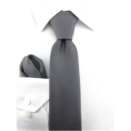 Gri Oxford Desen Mendilli Kravat