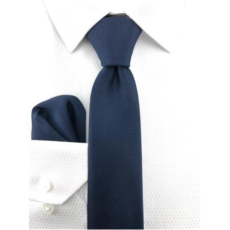 Açık Lacivert Oxford Desen Mendilli Kravat