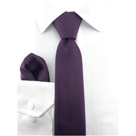 Mürdüm Oxford Desen Mendilli Kravat