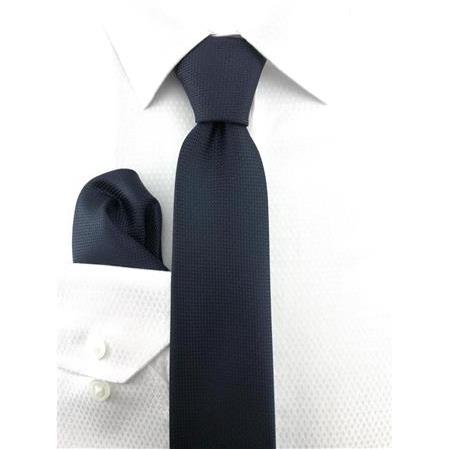 Koyu Lacivert Oxford Desen Mendilli Kravat