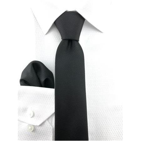 Siyah Oxford Desen Mendilli Kravat