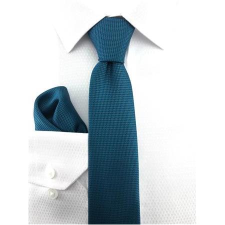 Petrol Mavi Oxford Desen Mendilli Kravat