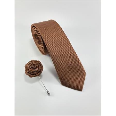 Taba Düz Armür Desen Yaka İğneli SET Kravat