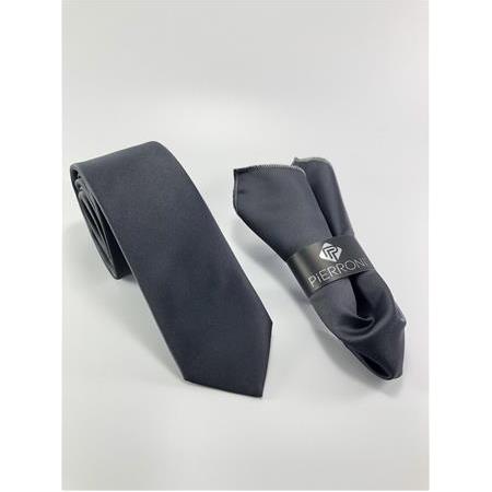 Füme Düz Renk Mendilli Kravat