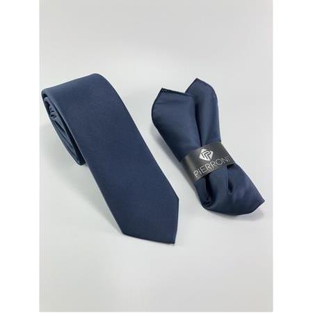 Lacivert Düz Renk Mendilli Kravat