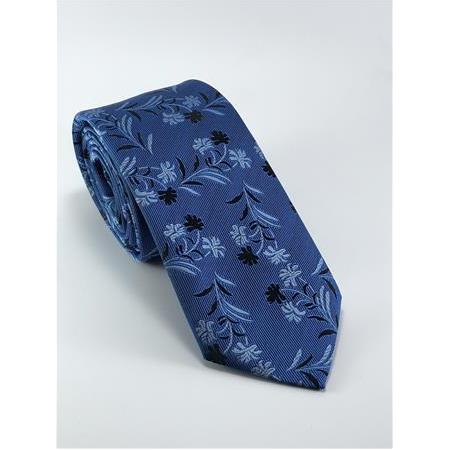 İndigo Mavi Çiçek Desenli Kravat