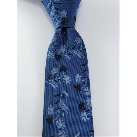 İndigo Mavi Çiçek Desenli Kravat