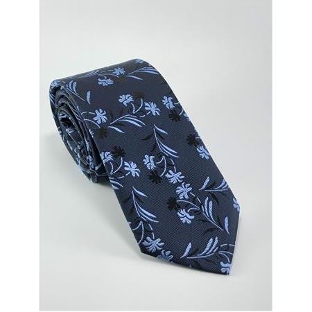 Lacivert Mavi Çiçek Desenli Kravat