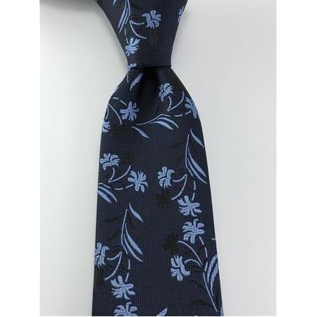 Lacivert Mavi Çiçek Desenli Kravat