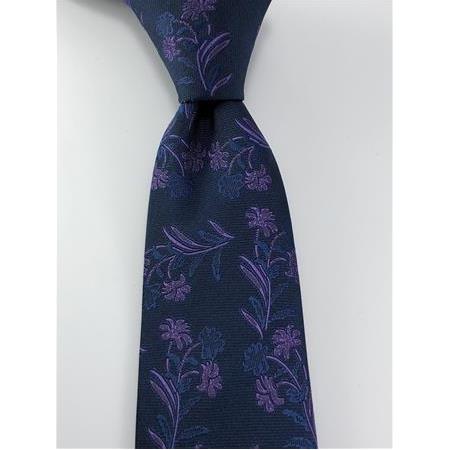 Lacivert Mor Çiçek Desenli Kravat