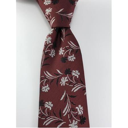 Bordo Beyaz Çiçek Desenli Kravat