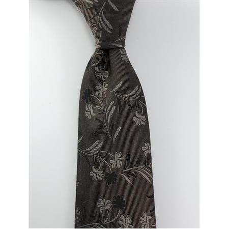 Kahve Bej Çiçek Desenli Kravat