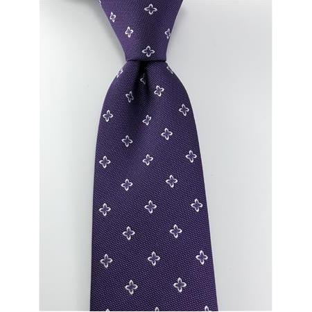 Mor Beyaz Desenli Kravat