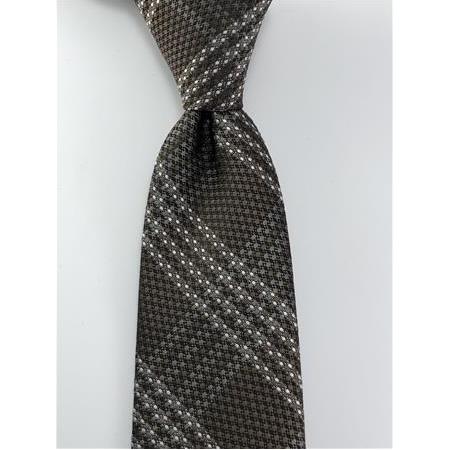 Kahve Beyaz Ekose Kravat