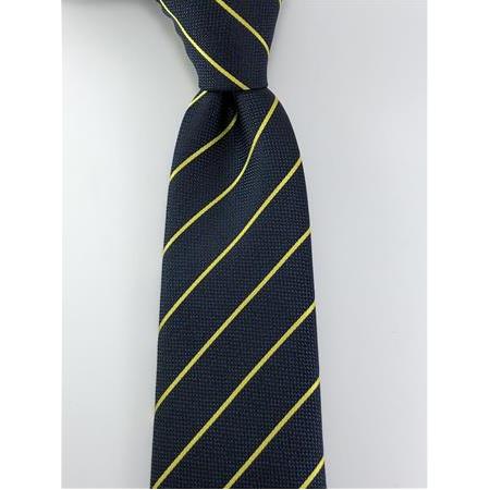 Sarı Lacivert Çizgili Kravat