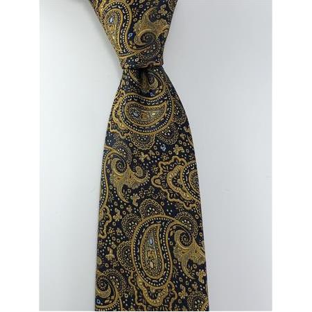 Altın Hardal Şal Desen Mendilli Kravat