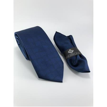 Lacivert  Kare Desenli Kravat