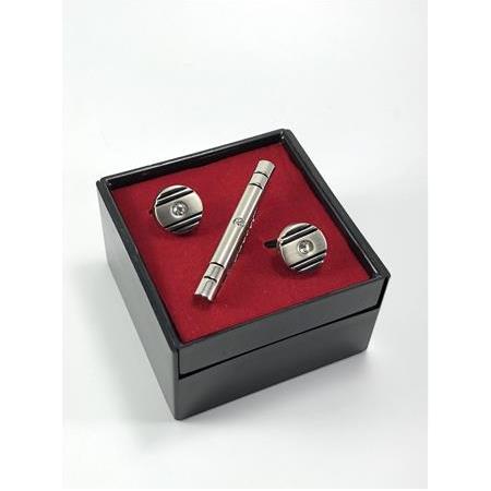 Taşlı Kol Düğmesi Kravat İğnesi SET P1208