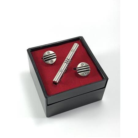 Taşlı Kol Düğmesi  Kravat İğnesi SET P1209