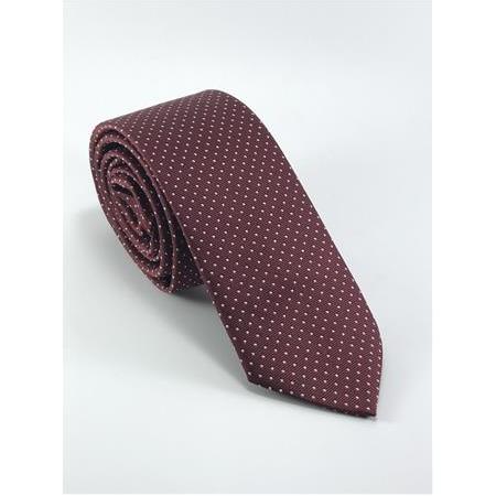 Bordo Beyaz Nokta Desenli Slim Kravat