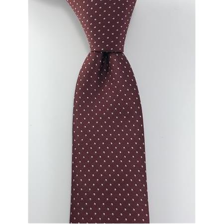 Bordo Beyaz Nokta Desenli Slim Kravat