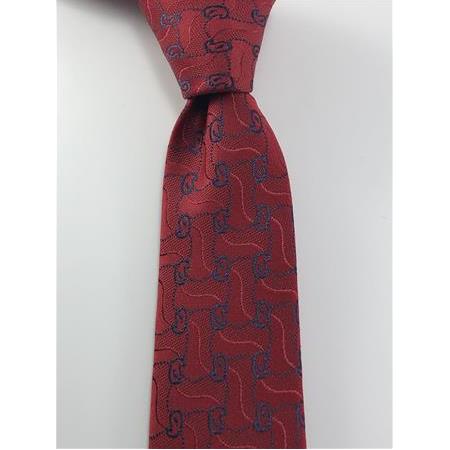 Kırmızı Lacivert Desenli Slim Kravat