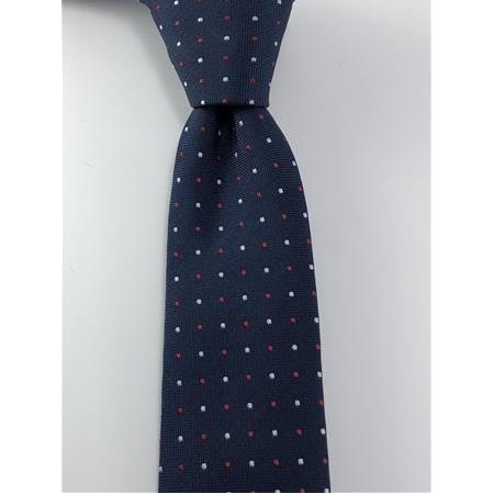 Lacivert  Beyaz Kırmızı Noktalı Slim Kravat