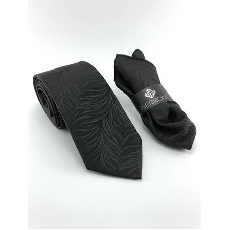 Siyah Desenli Mendilli Kravat