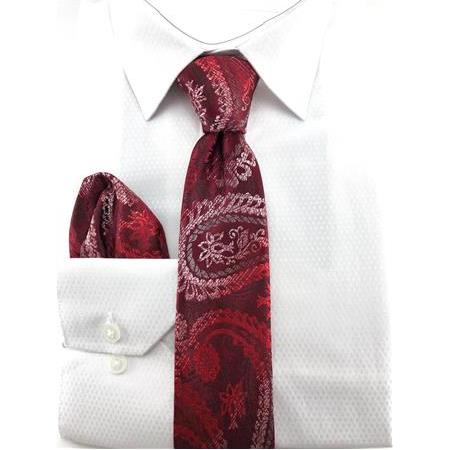 Şal Desen Kırmızı Beyaz Mendilli Kravat