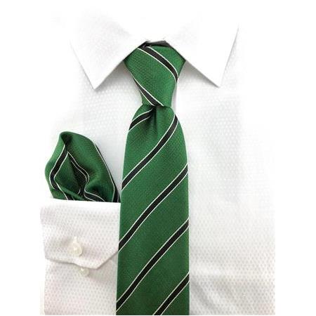Yeşil Siyah Çizgili Mendilli Kravat