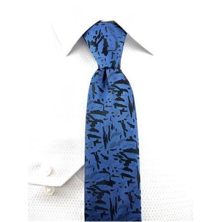 Mavi Siyah Desenli Kravat